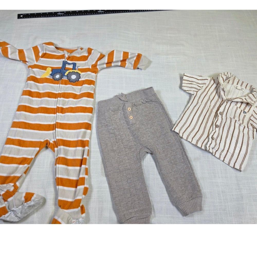 Baby Boy 18M Clothes Lot Rabbit Bear Organic Stripe Shirt Ribbed Pants Sleeper